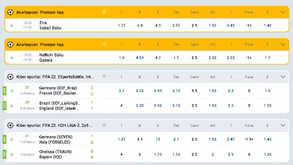 Azərbaycanda idman mərc oyunları xətti Mostbet